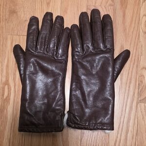 Women's Brown Leather Fur Lined Gloves
